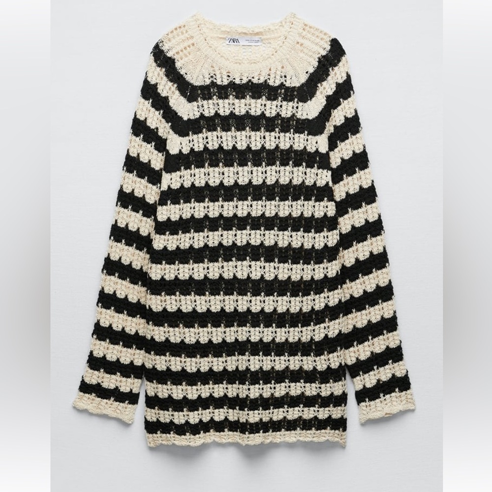 Zara striped pointelle knit sweater NWT